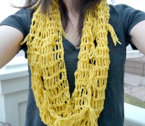 Crochet Lace Infinity Scarf - Yellow