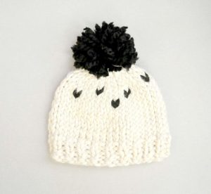 Simple Big Pom Toddler Hat Knit Black and White Poms