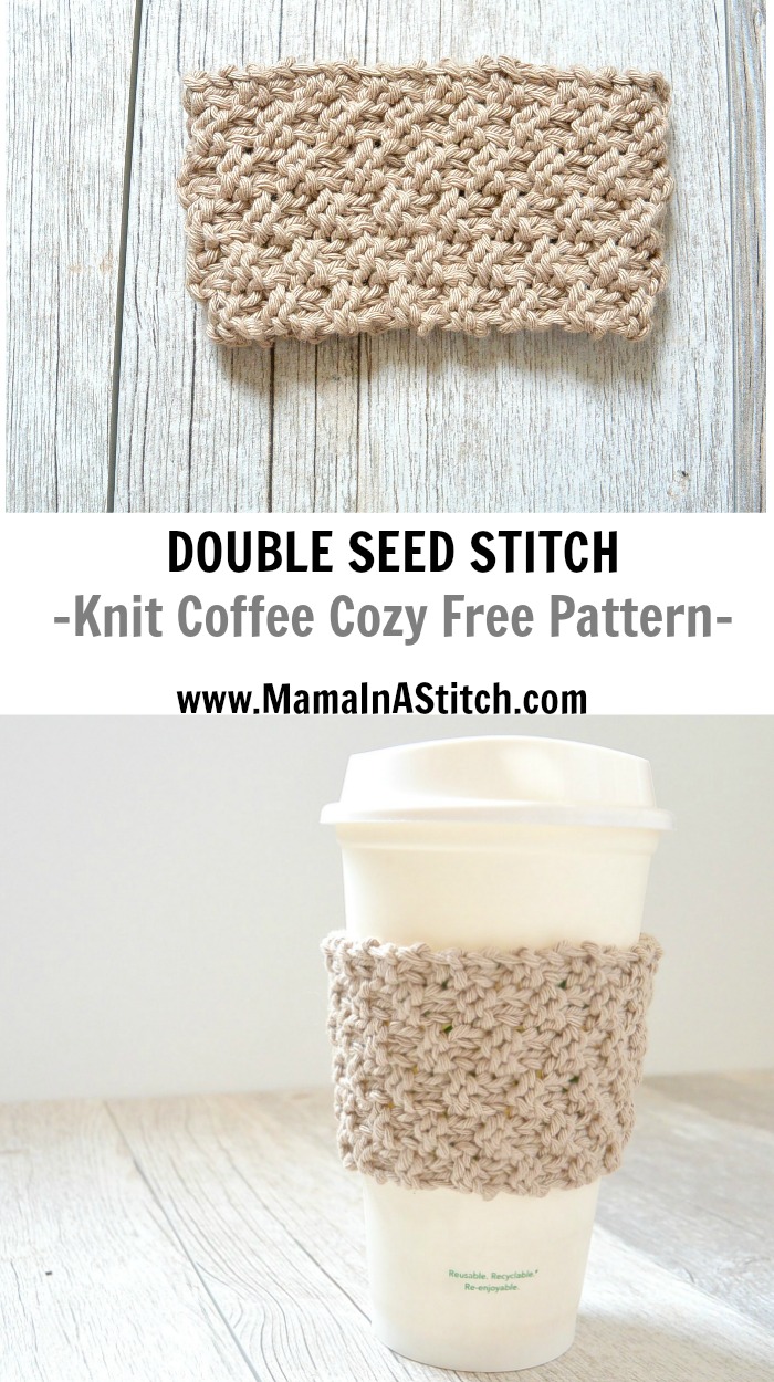 Double Seed Stitch Knit Coffee Cozy - Mama In A Stitch