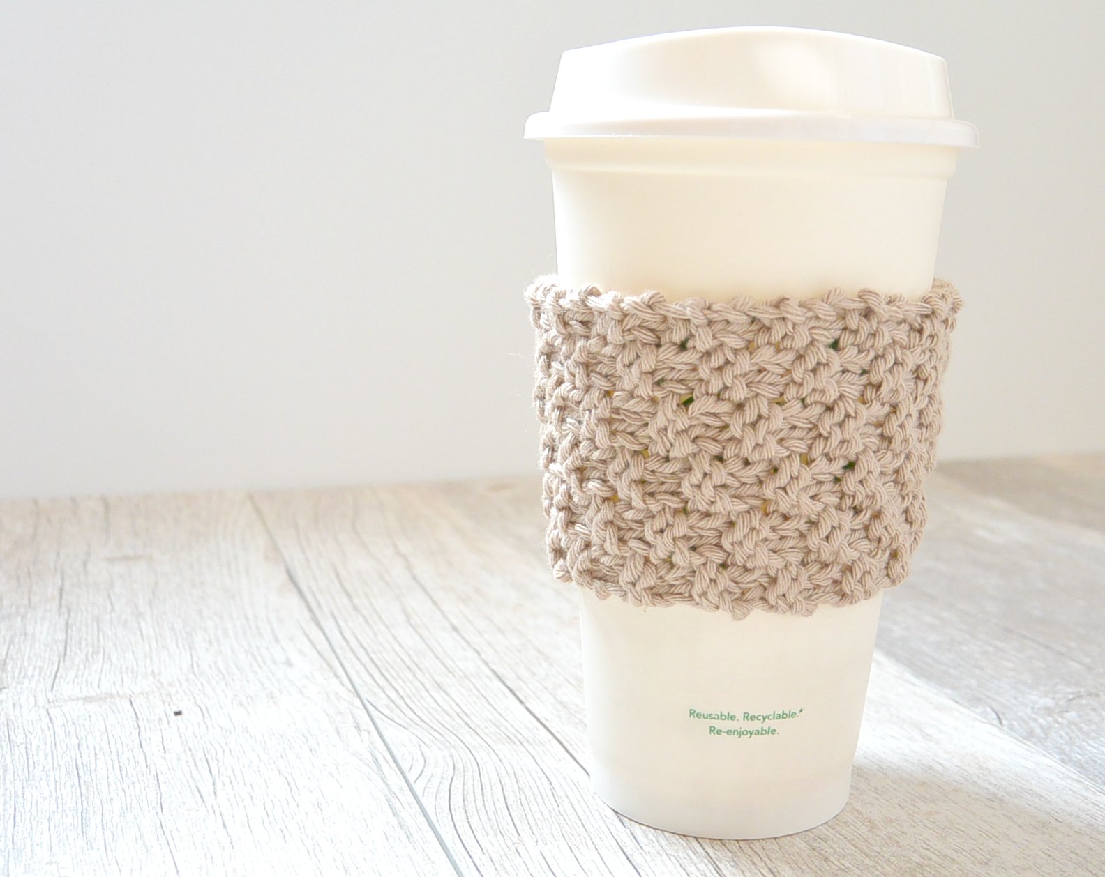 Double Seed Stitch Knit Coffee Cozy