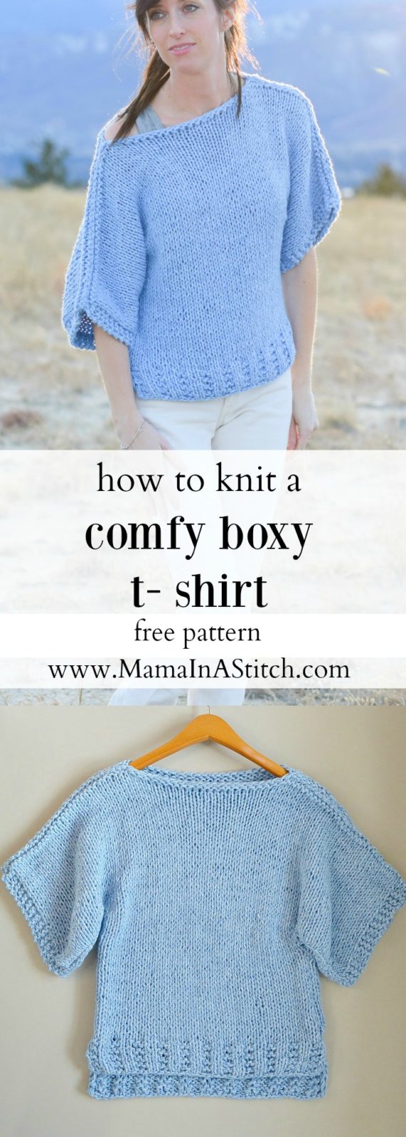 Easy Knit Boxy T Shirt "Jeans" Pattern - Mama In A Stitch