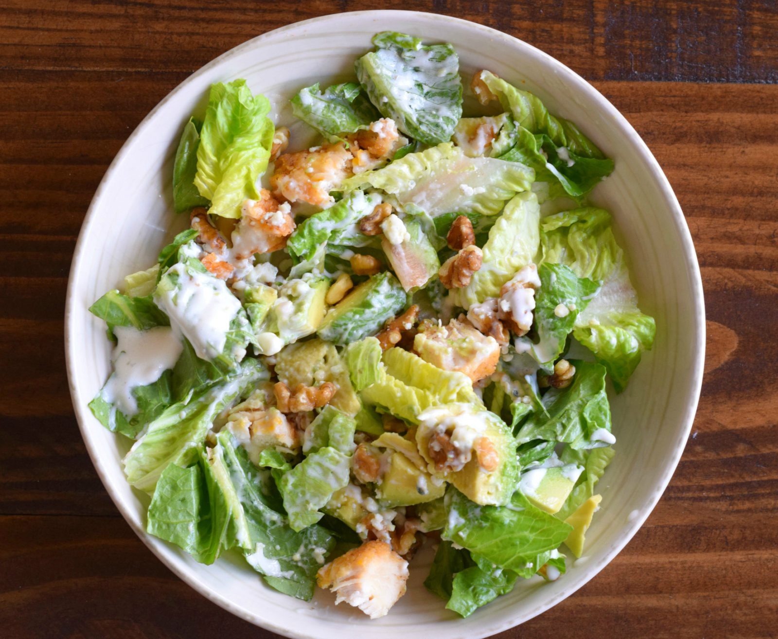 Five Minute Easy Blue Chicken Walnut Avo Salad