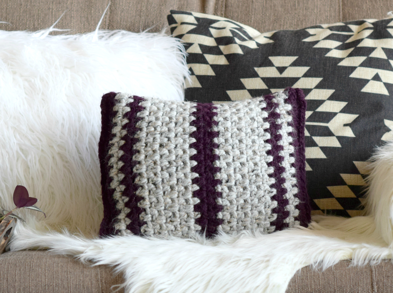 Taos Crochet Throw Pillow & Wool Ease Yarn
