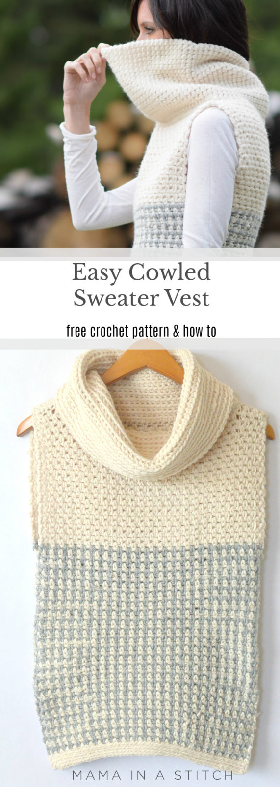Easy Crochet Cowled Sweater Vest – Mama In A Stitch