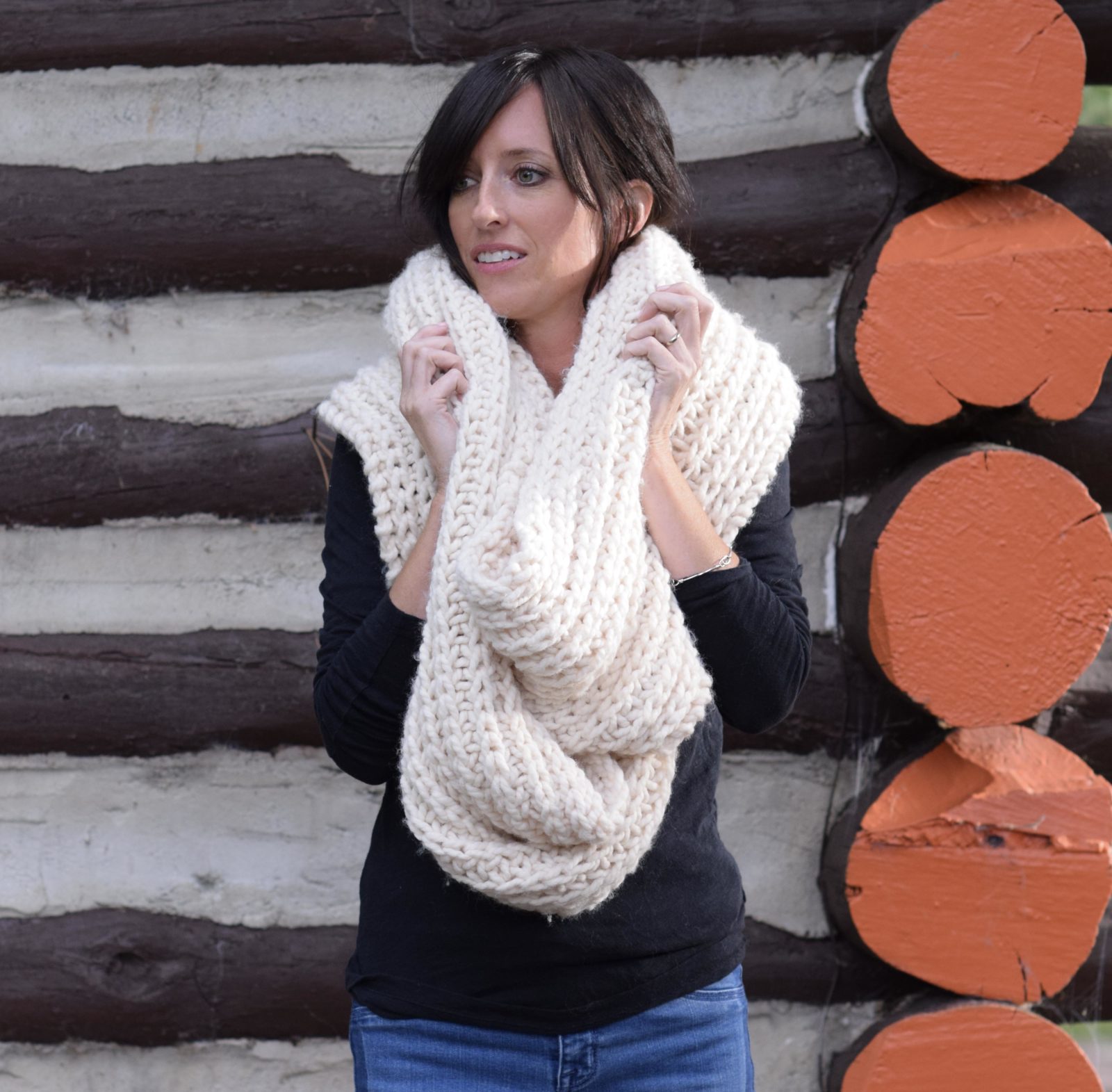 Winter White Ribbed Oversized Crochet Scarf