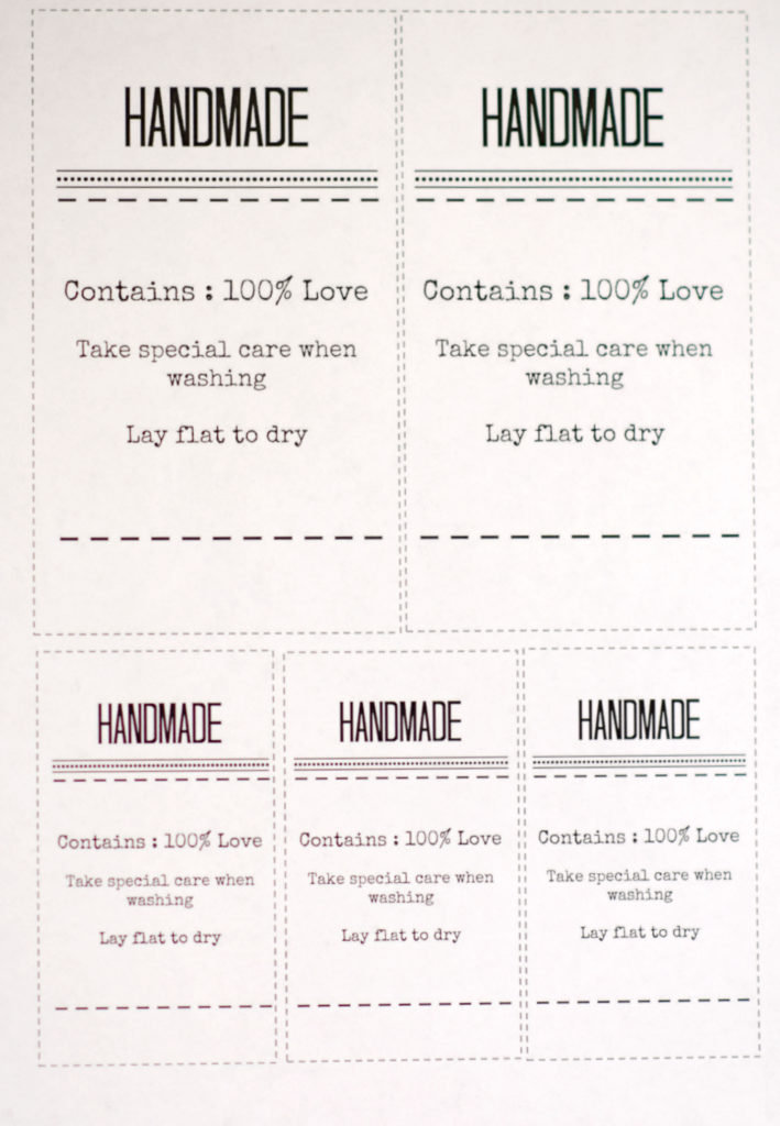 Care Labels for Handmade Items, Business Card Size Tags for