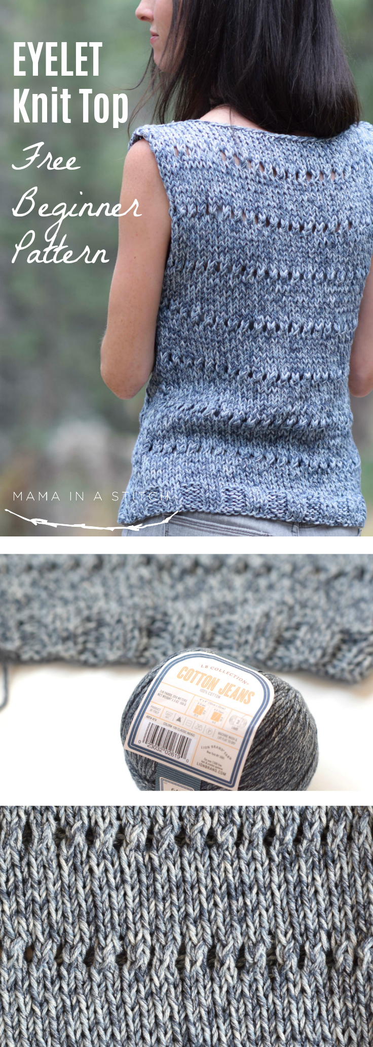 Eyelet Sleeveless Top Easy Knitting Pattern