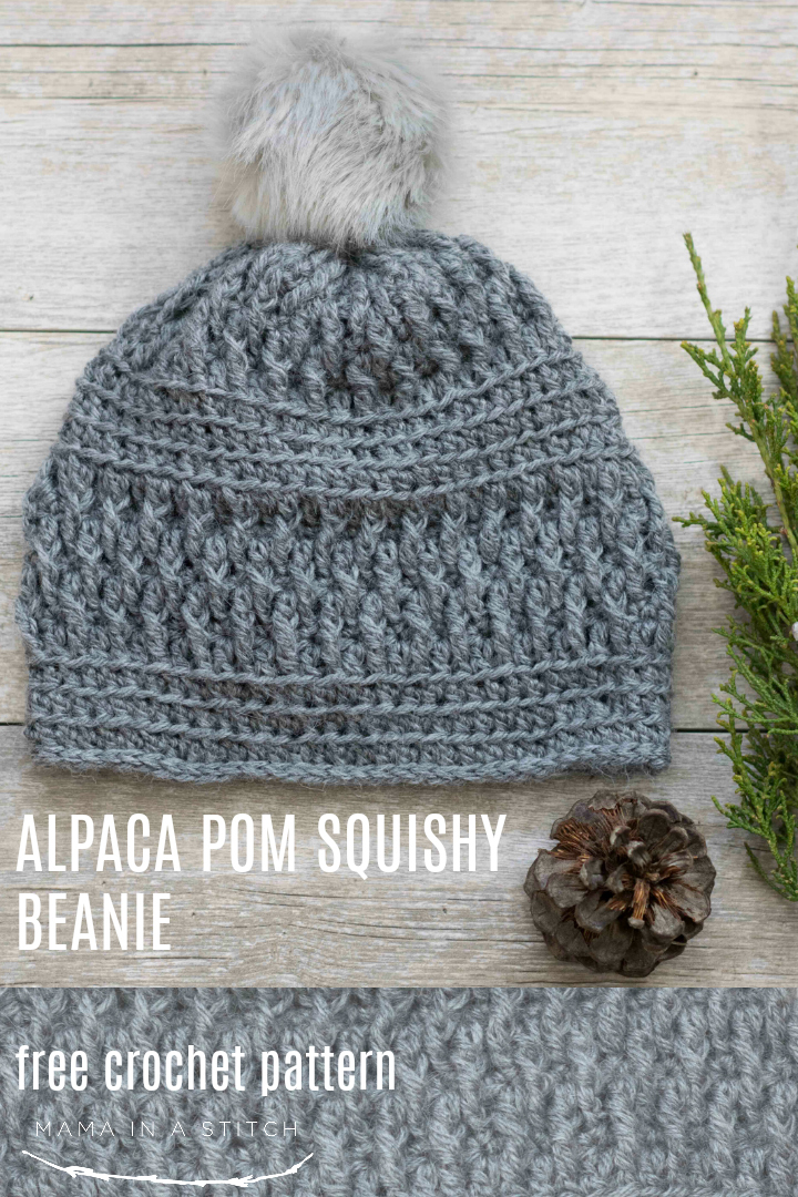 Alpaca Squishy Pom Beanie Crochet Hat Pattern – Mama In A Stitch