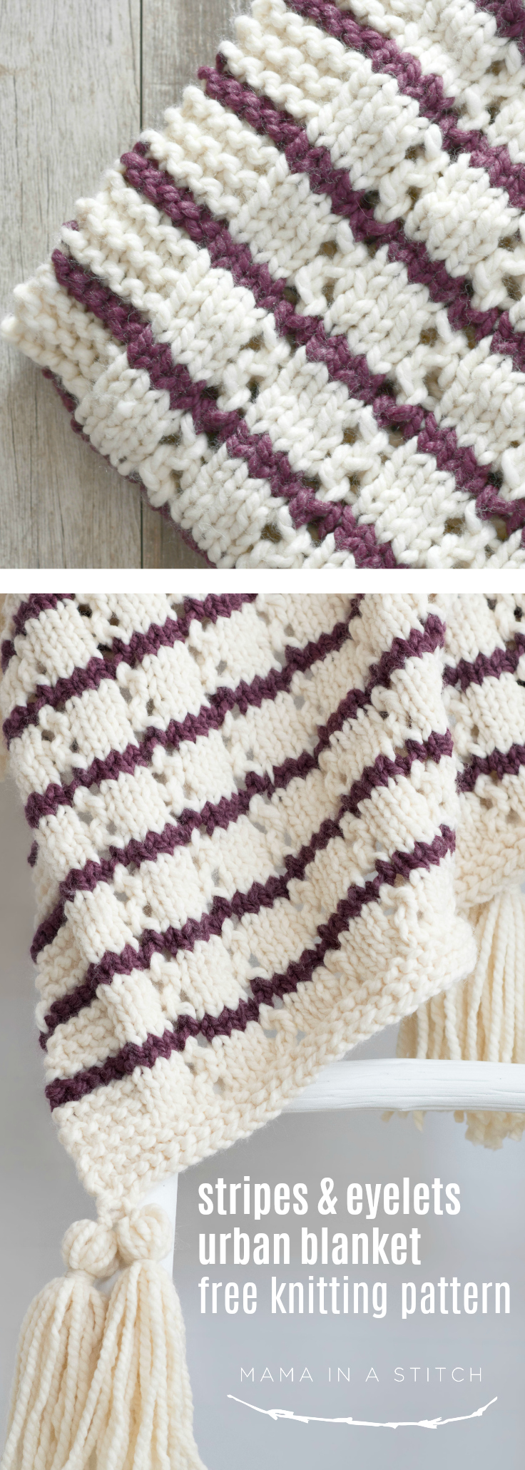Stripes & Eyelets Urban Easy Blanket Knitting Pattern