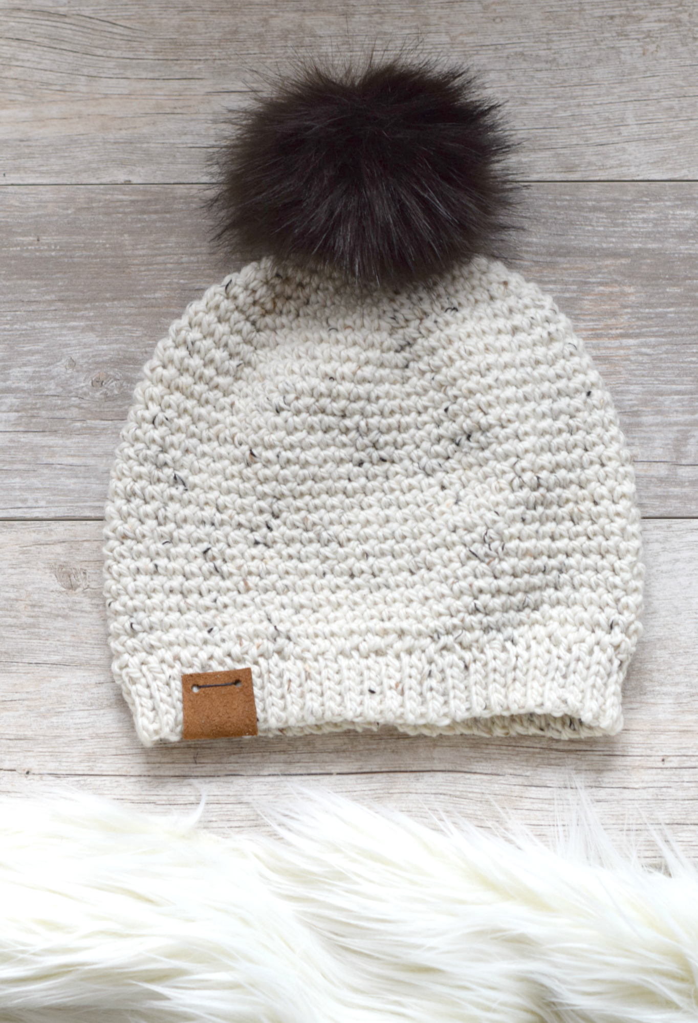 Tan and White Chunky Winter Hat Crochet Women/'s Grey