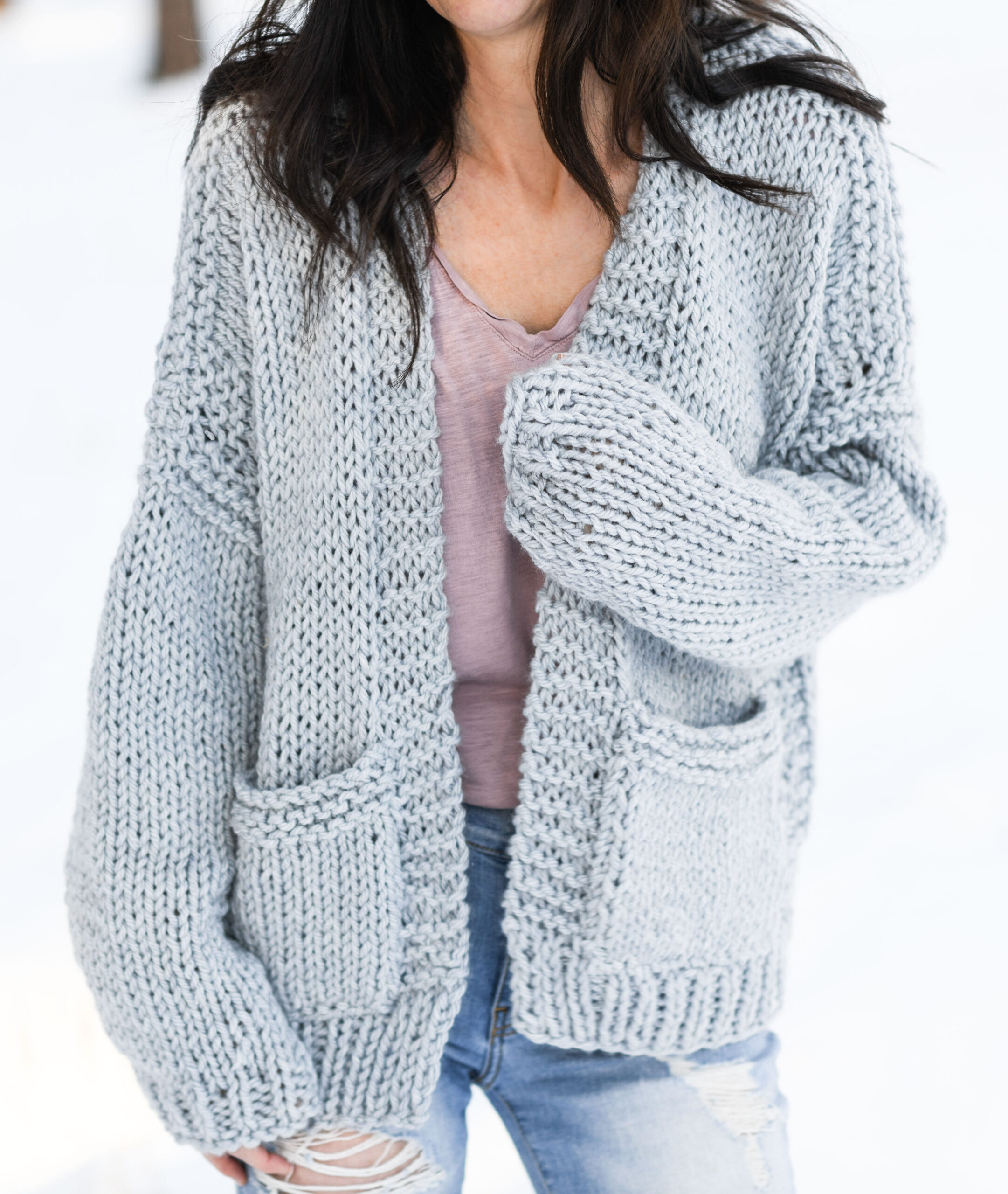 Hand knit oversize woman cotton sweater chunky slouchy white cable knit short cardigan