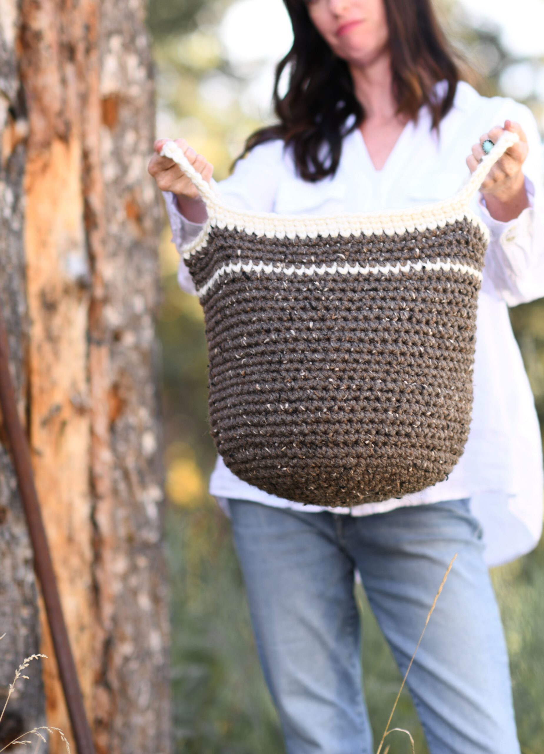 Crochet Basket With Wooden Base - Brooklyn Berry Designs