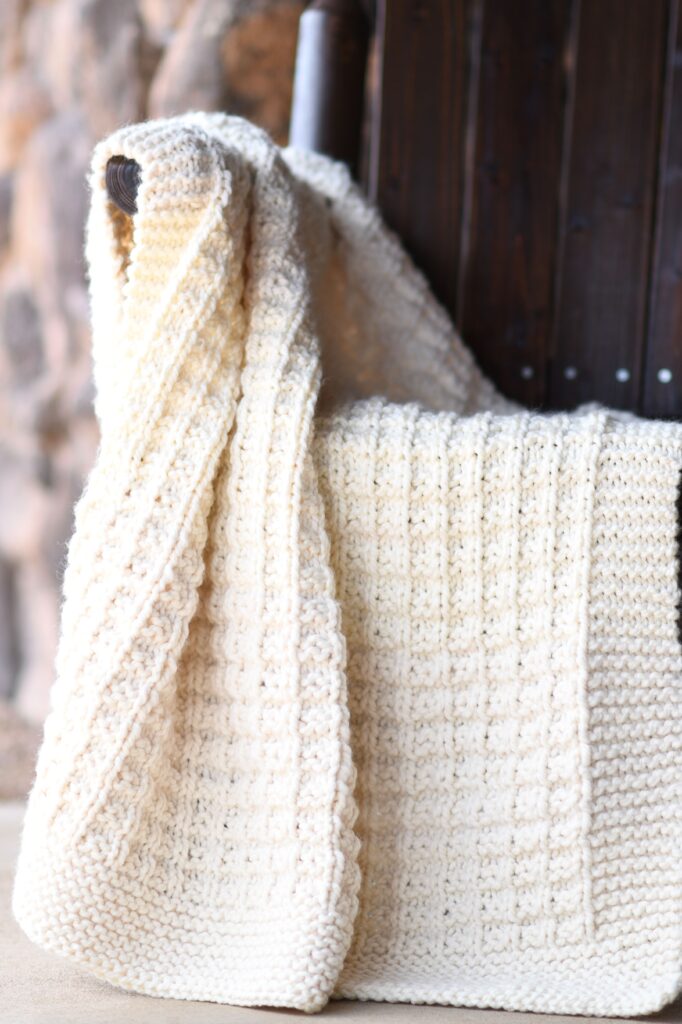 Knit Waffle Stitch Blanket Knitting Pattern